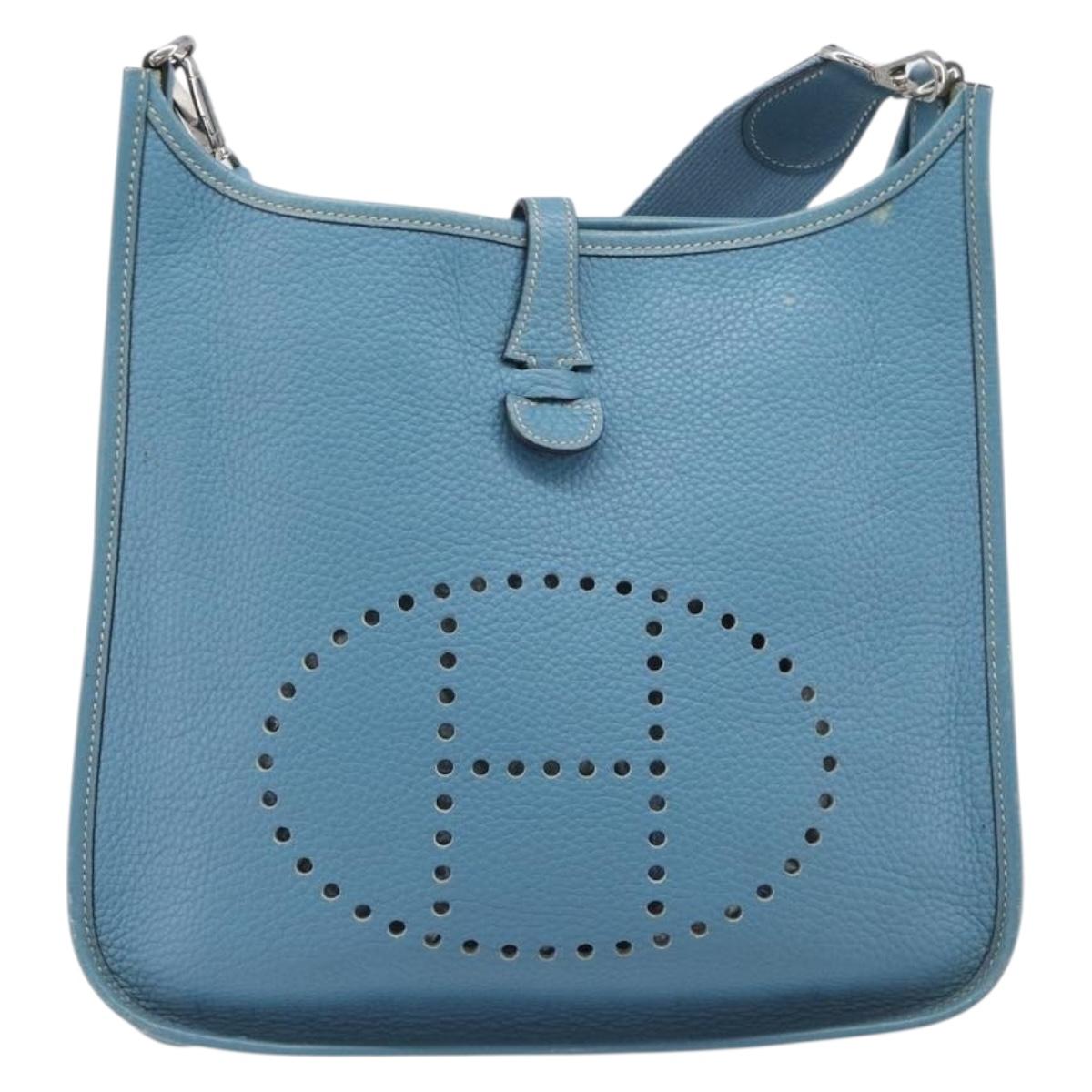 HERMES Evelyn 3PM Shoulder Bag Leather Blue Auth 199617V