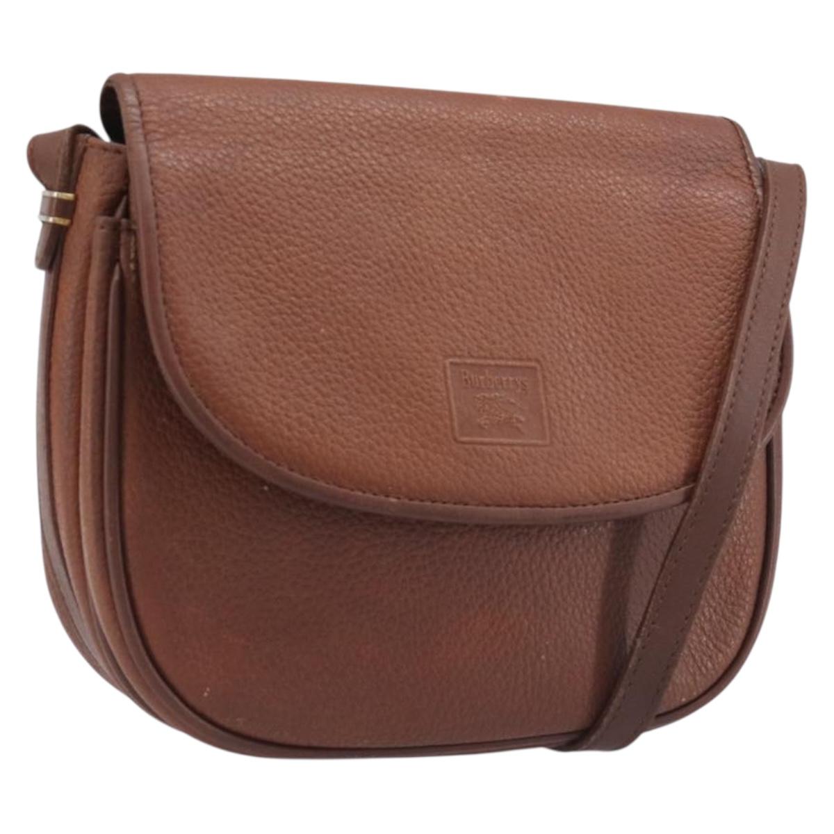 Burberrys Shoulder Bag Leather Brown Gold Auth 199618