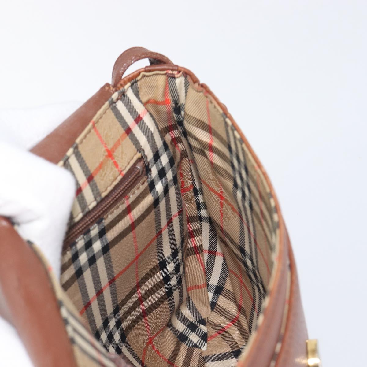 Burberrys Shoulder Bag Leather Brown Gold Auth 199618