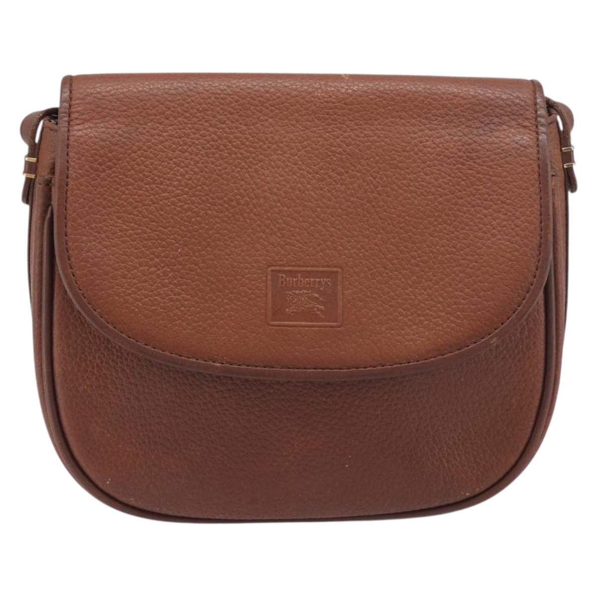 Burberrys Shoulder Bag Leather Brown Gold Auth 199618
