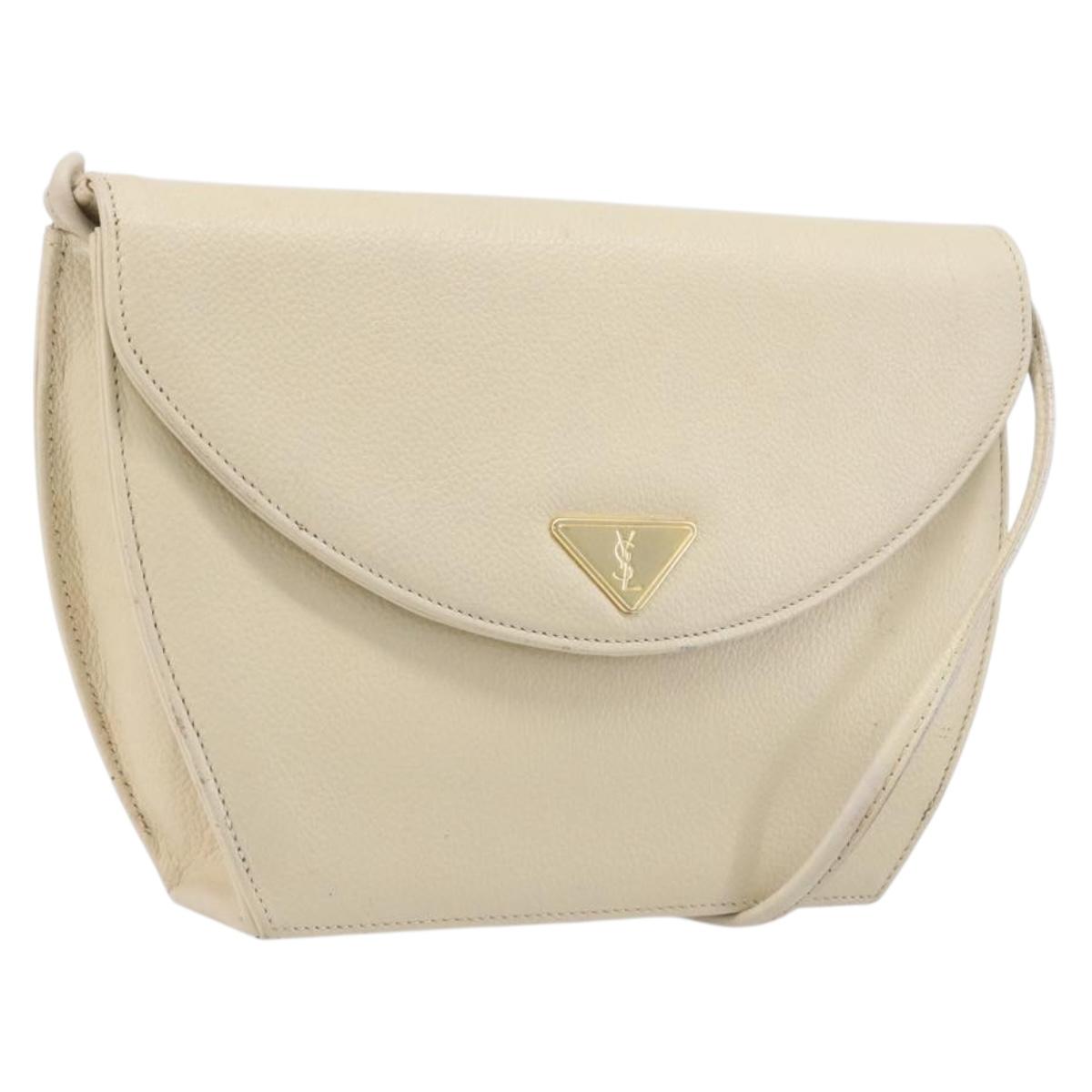 SAINT LAURENT Shoulder Bag Leather Ivory Gold Auth 199619