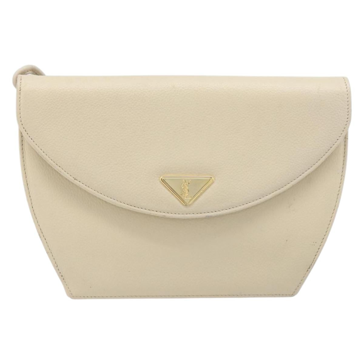 SAINT LAURENT Shoulder Bag Leather Ivory Gold Auth 199619