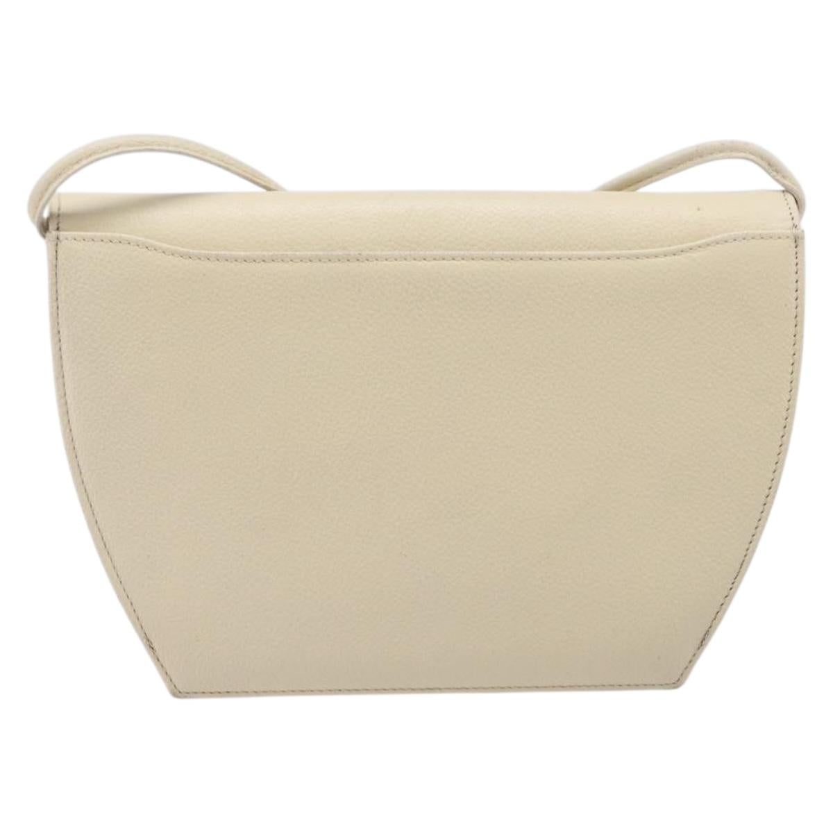 SAINT LAURENT Shoulder Bag Leather Ivory Gold Auth 199619