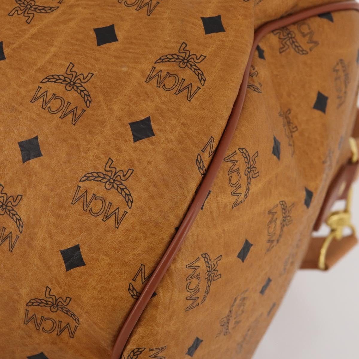 MCM Logogram Vicetos Boston Bag PVC Leather 2way Brown Gold Auth 199620