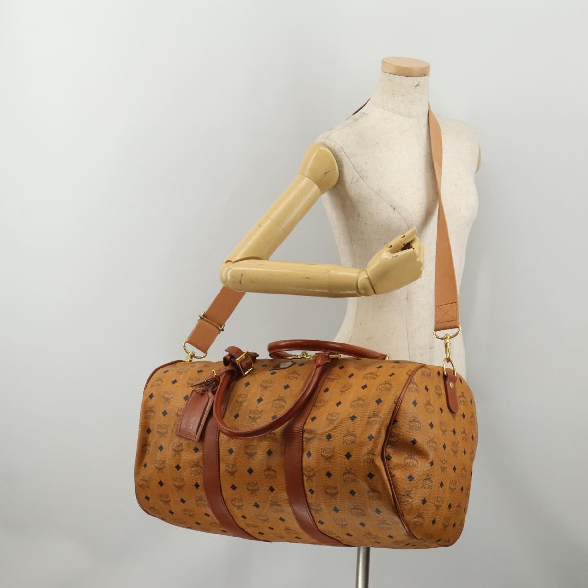MCM Logogram Vicetos Boston Bag PVC Leather 2way Brown Gold Auth 199620