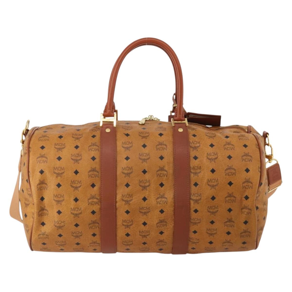 MCM Logogram Vicetos Boston Bag PVC Leather 2way Brown Gold Auth 199620