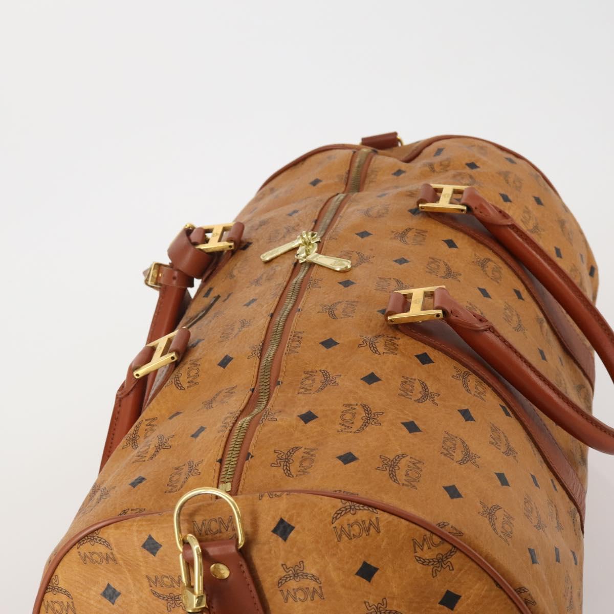 MCM Logogram Vicetos Boston Bag PVC Leather 2way Brown Gold Auth 199620