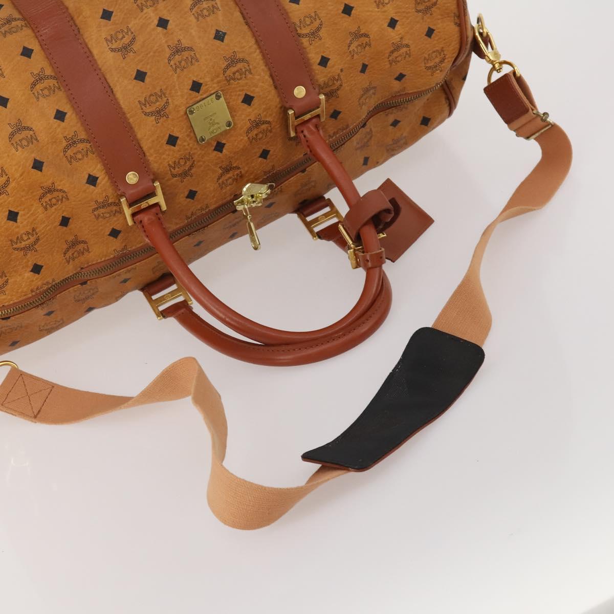 MCM Logogram Vicetos Boston Bag PVC Leather 2way Brown Gold Auth 199620