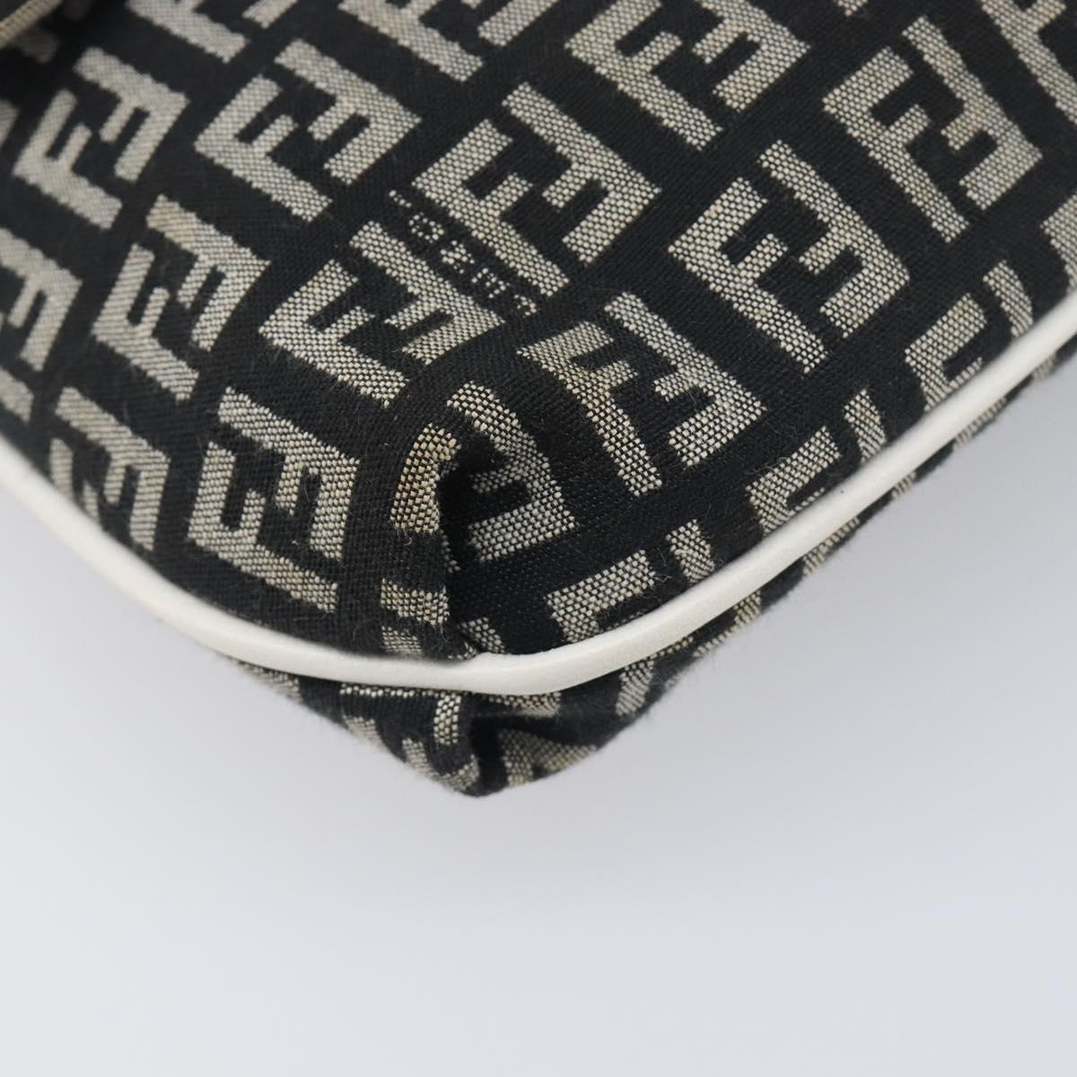 FENDI Zucchino Canvas Mamma Baguette Shoulder Bag Black Gold Auth 199623V