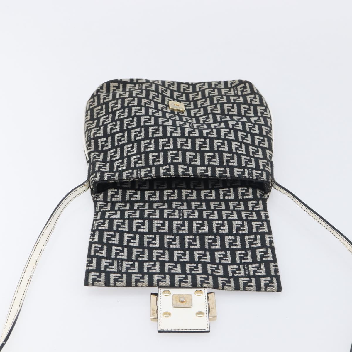 FENDI Zucchino Canvas Mamma Baguette Shoulder Bag Black Gold Auth 199623V