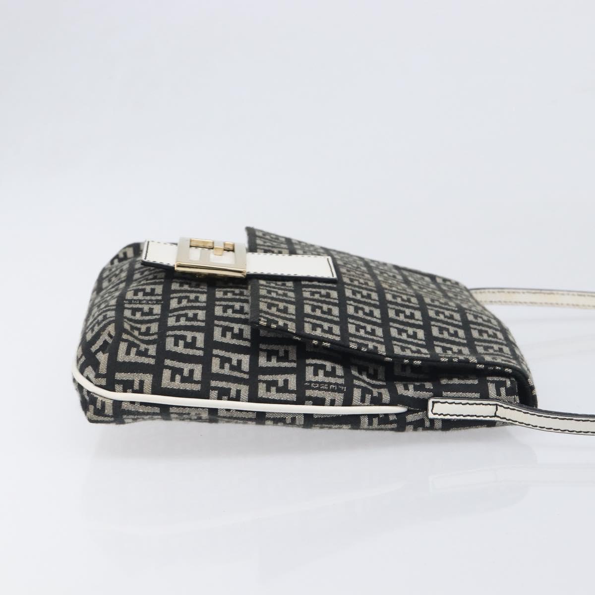 FENDI Zucchino Canvas Mamma Baguette Shoulder Bag Black Gold Auth 199623V