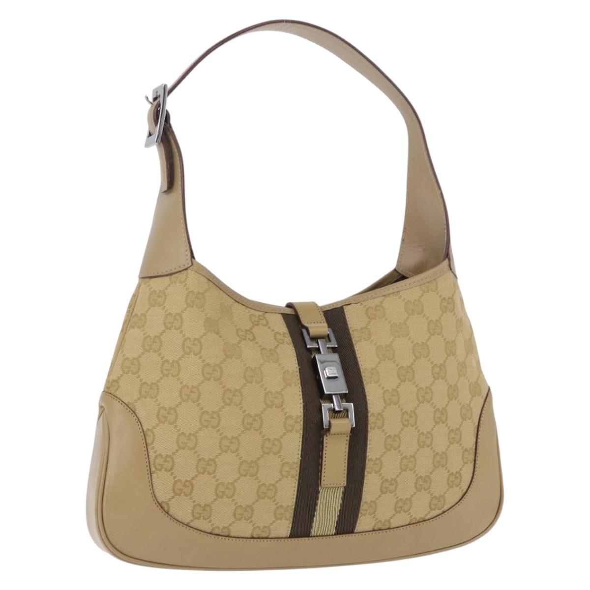 GUCCI GG Canvas Jackie Shoulder Bag Beige Silver 00963 Auth 199624V