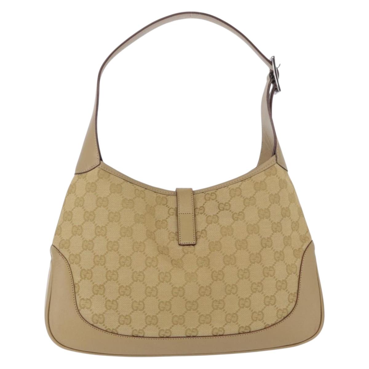 GUCCI GG Canvas Jackie Shoulder Bag Beige Silver 00963 Auth 199624V