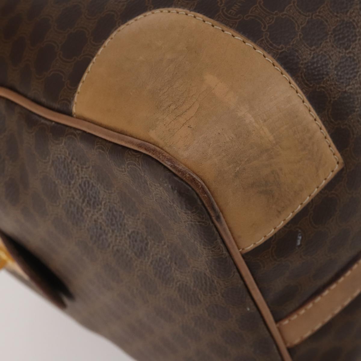 CELINE Macadam Canvas Boston Bag PVC Leather Brown Gold Auth 199626