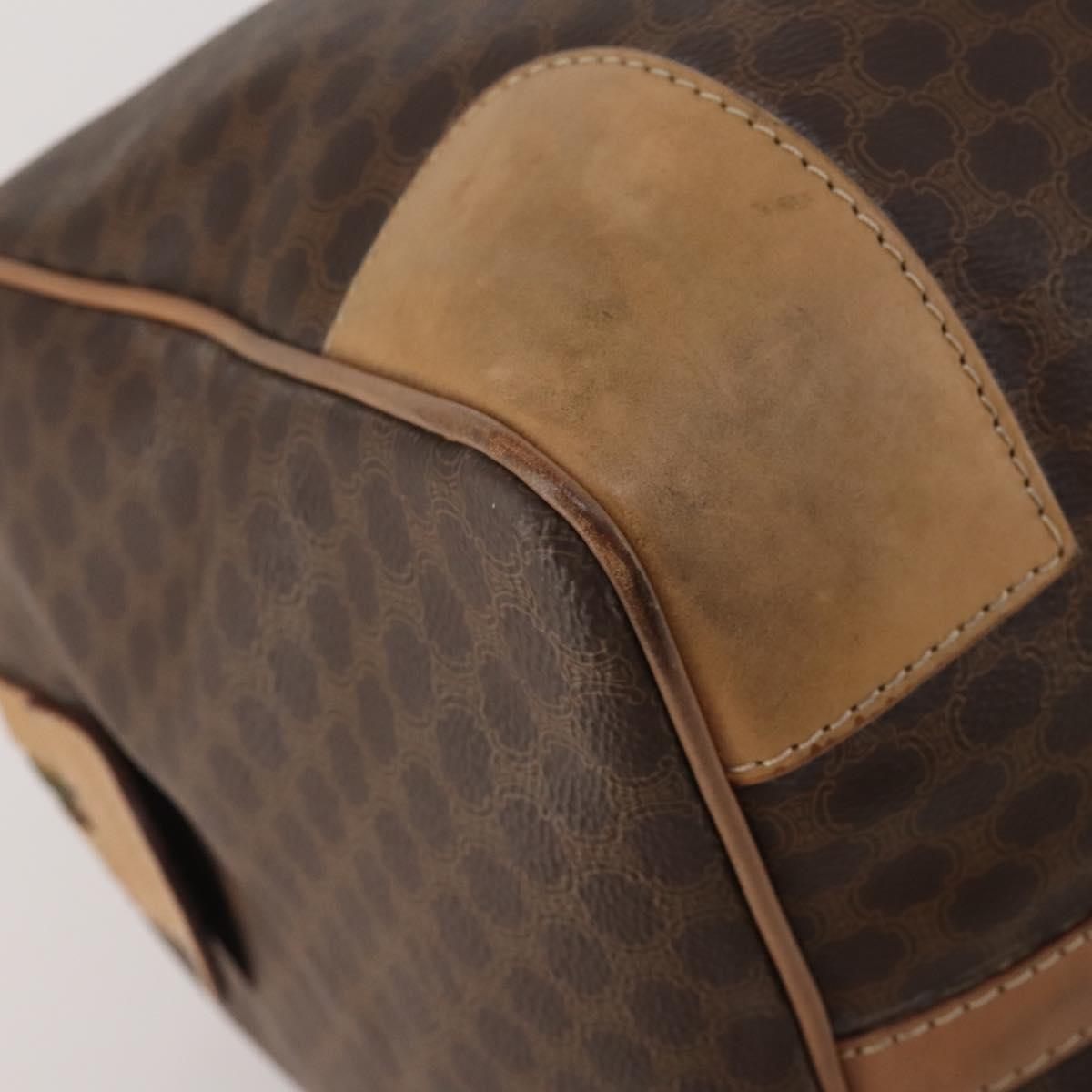 CELINE Macadam Canvas Boston Bag PVC Leather Brown Gold Auth 199626