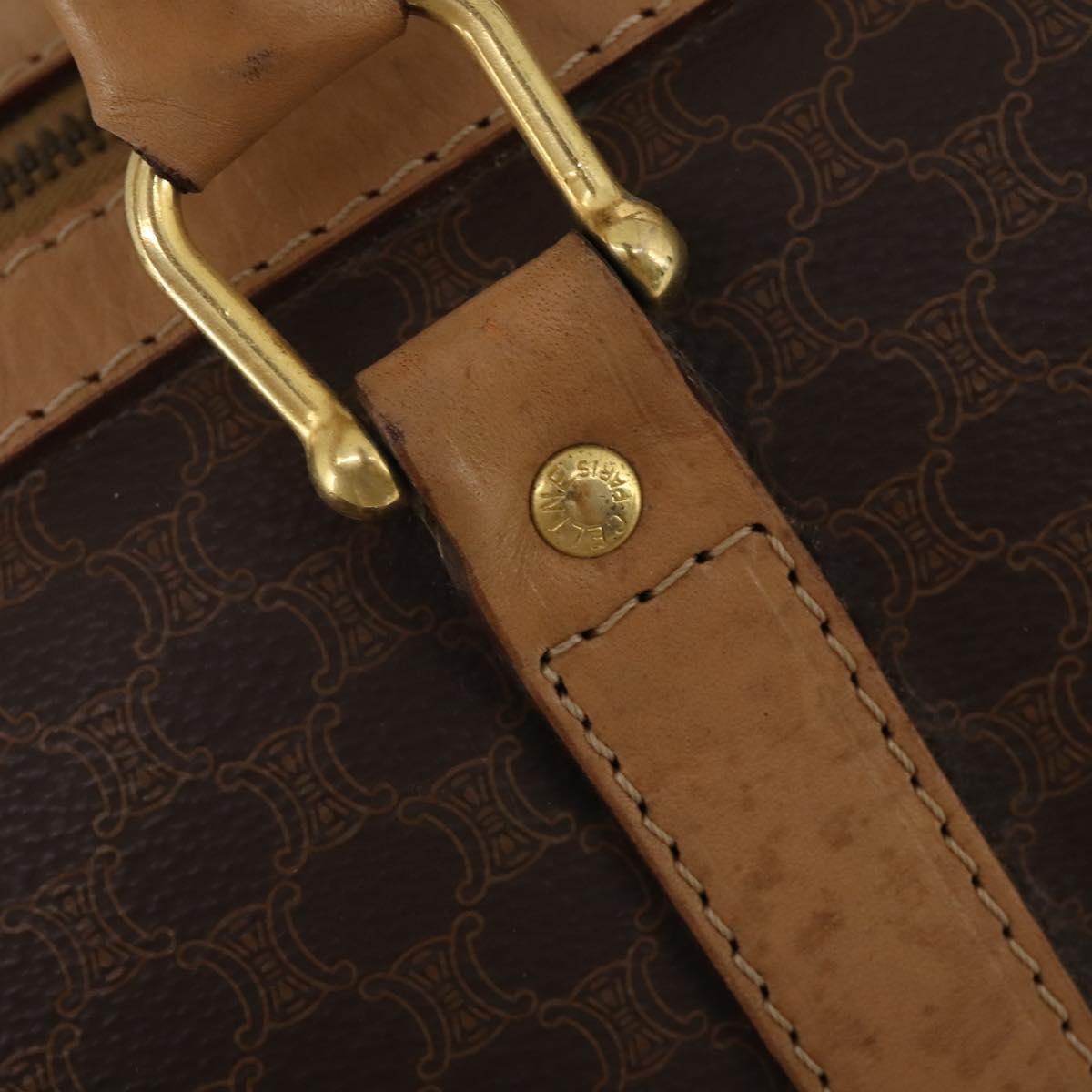CELINE Macadam Canvas Boston Bag PVC Leather Brown Gold Auth 199626