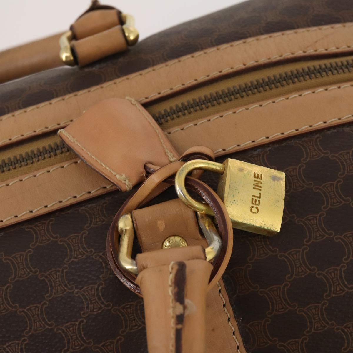 CELINE Macadam Canvas Boston Bag PVC Leather Brown Gold Auth 199626
