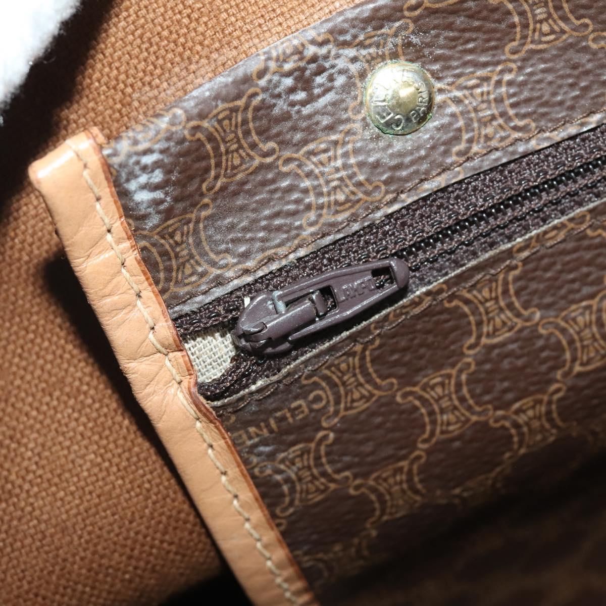 CELINE Macadam Canvas Boston Bag PVC Leather Brown Gold Auth 199626