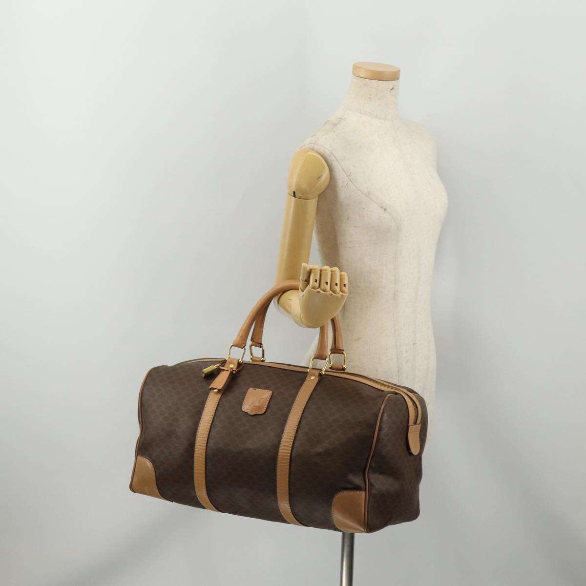 CELINE Macadam Canvas Boston Bag PVC Leather Brown Gold Auth 199626