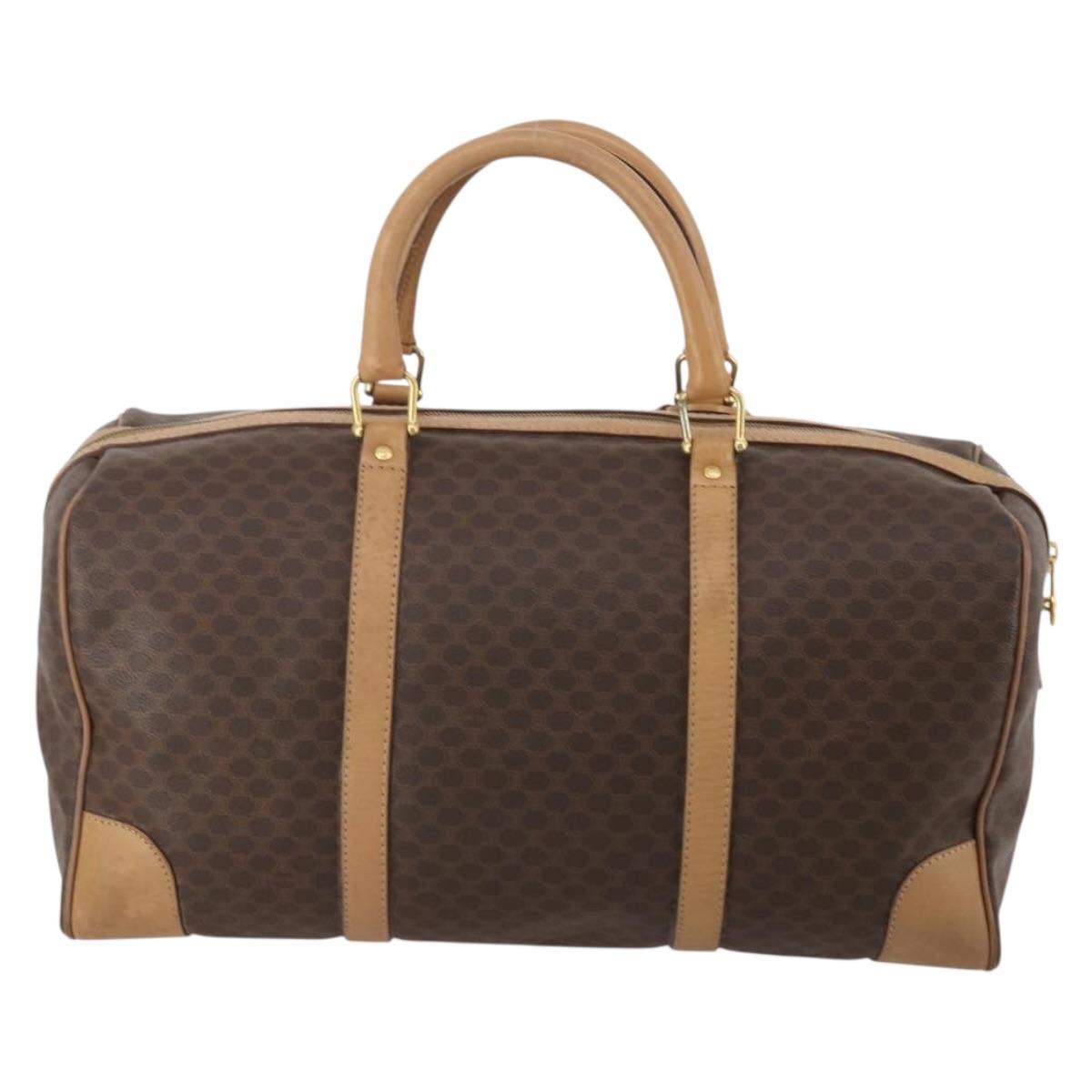 CELINE Macadam Canvas Boston Bag PVC Leather Brown Gold Auth 199626