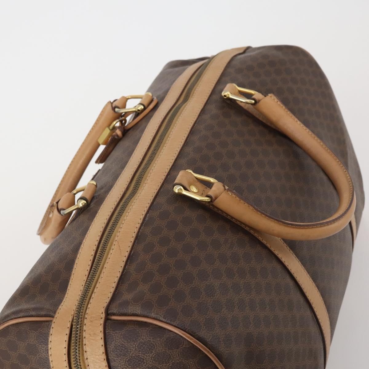 CELINE Macadam Canvas Boston Bag PVC Leather Brown Gold Auth 199626