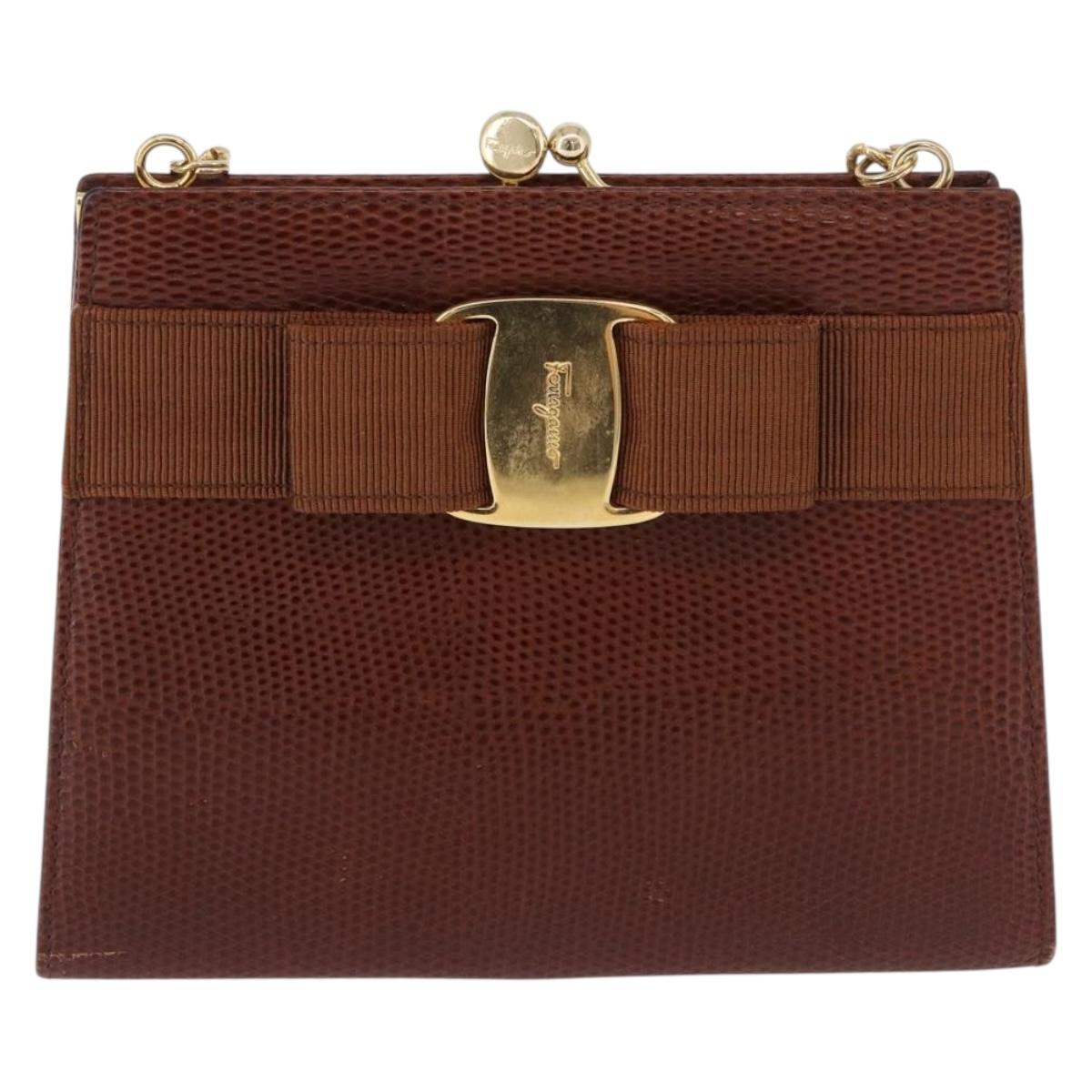 Salvatore Ferragamo Vala Chain Shoulder Bag Leather Brown Gold Auth 199629A