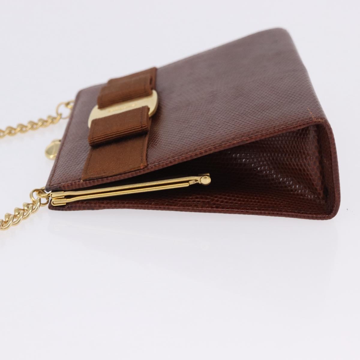 Salvatore Ferragamo Vala Chain Shoulder Bag Leather Brown Gold Auth 199629A