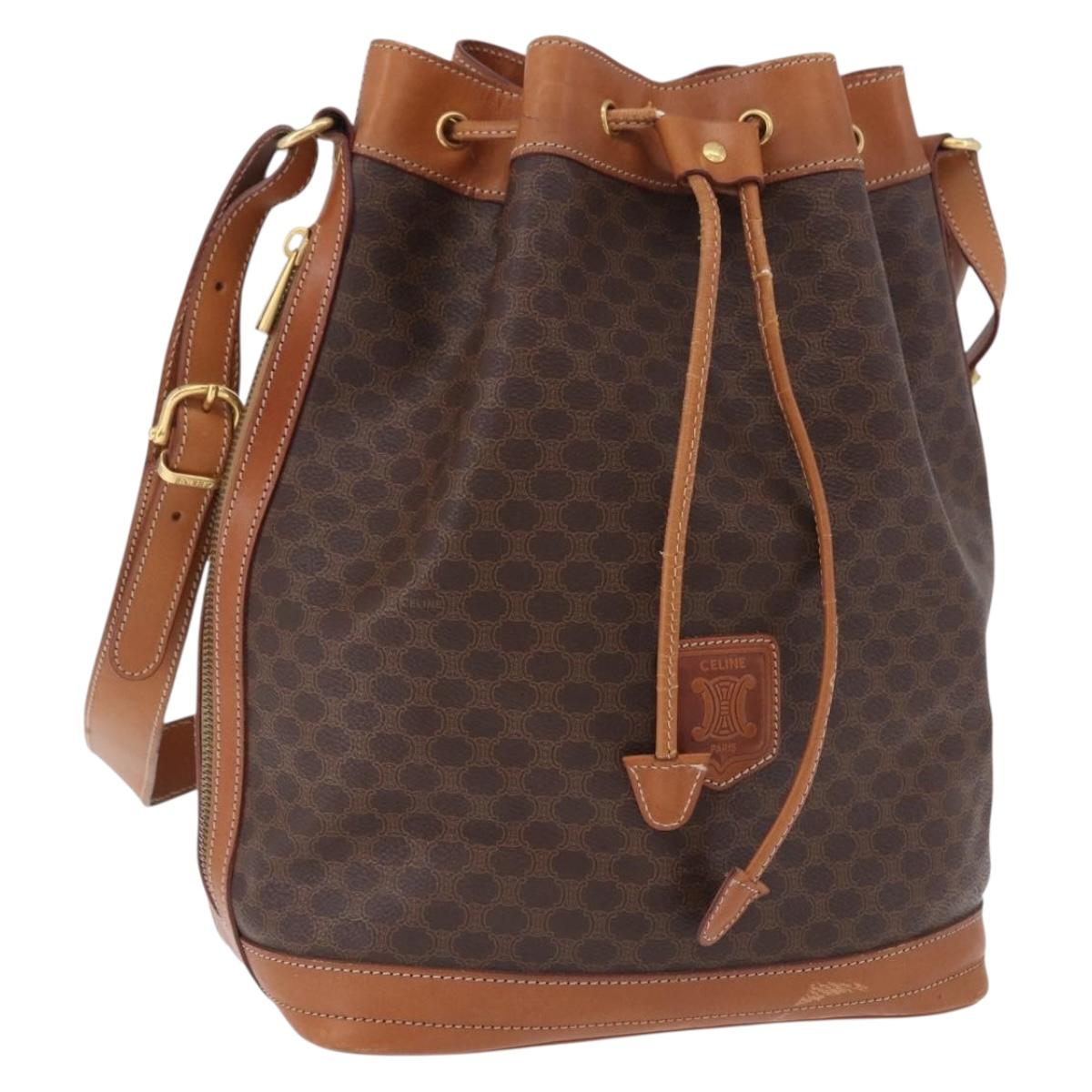 CELINE Macadam Canvas Shoulder Bag PVC Leather Brown Gold Auth 199630