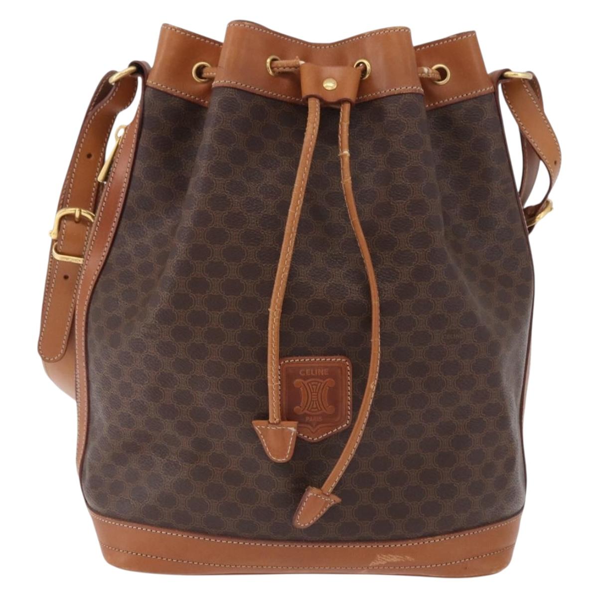 CELINE Macadam Canvas Shoulder Bag PVC Leather Brown Gold Auth 199630