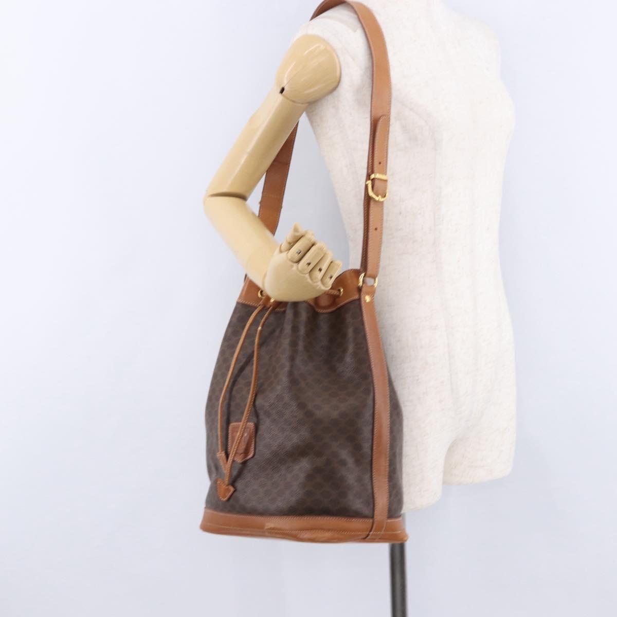 CELINE Macadam Canvas Shoulder Bag PVC Leather Brown Gold Auth 199630