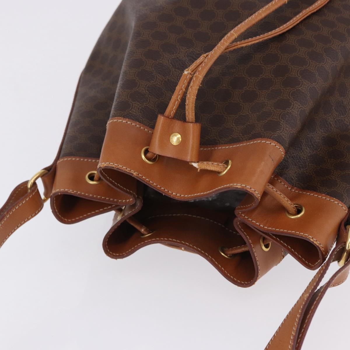 CELINE Macadam Canvas Shoulder Bag PVC Leather Brown Gold Auth 199630