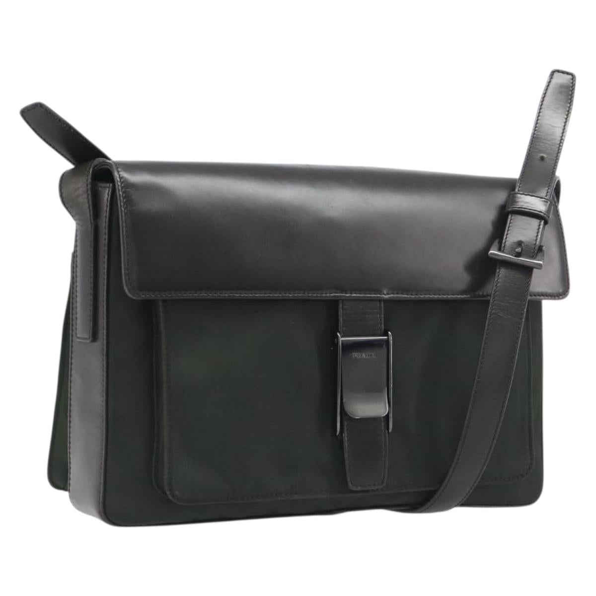 PRADA Shoulder Bag Nylon Leather Khaki Auth 199631A