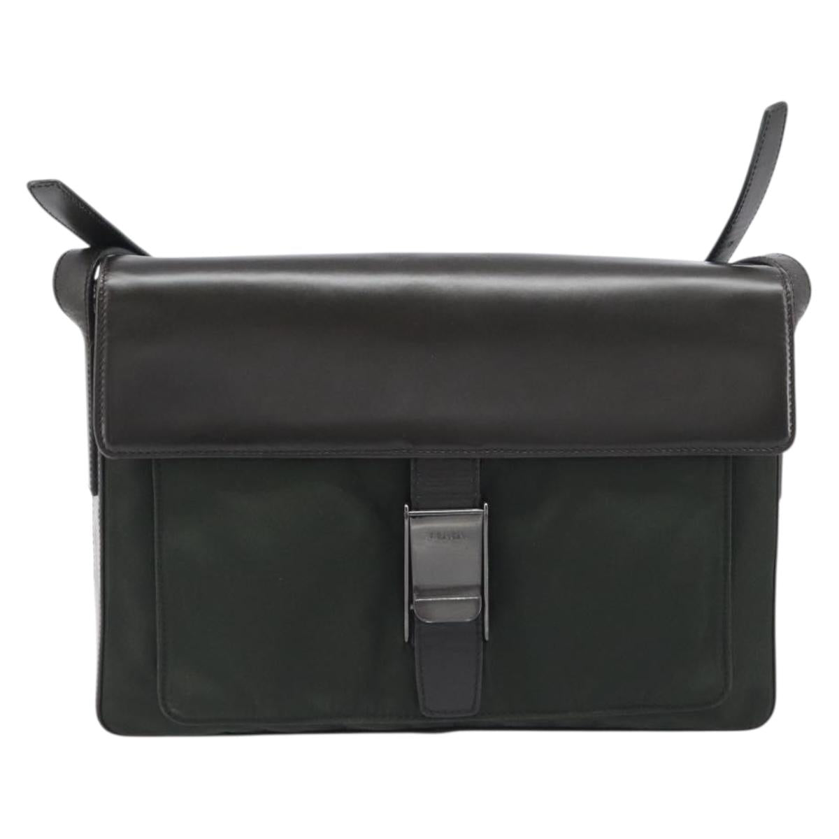 PRADA Shoulder Bag Nylon Leather Khaki Auth 199631A