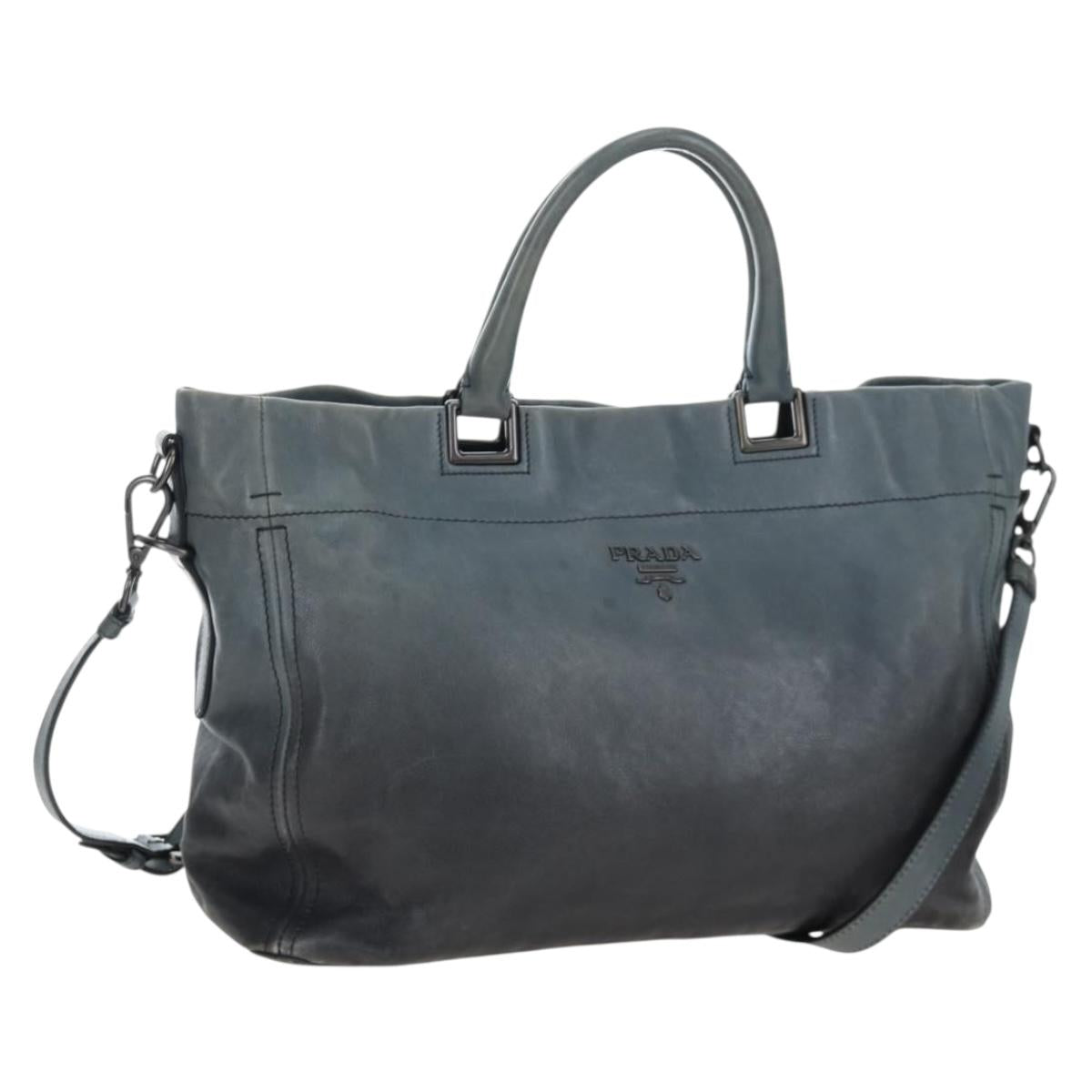 PRADA Hand Bag Leather 2way Gray Auth 199633V