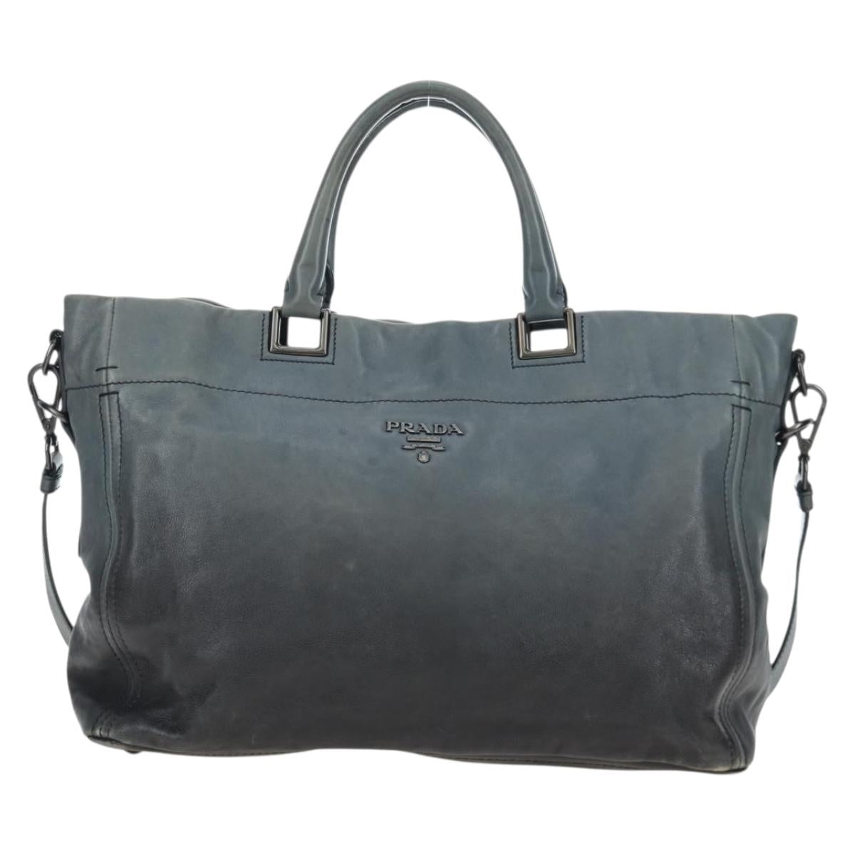 PRADA Hand Bag Leather 2way Gray Auth 199633V