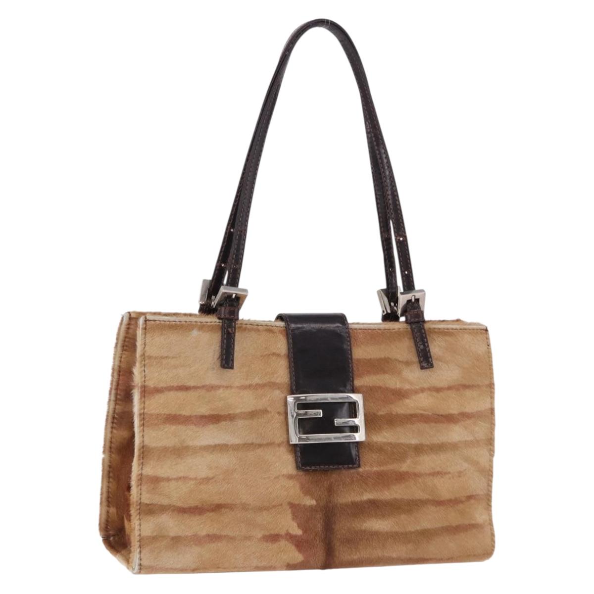 FENDI Mamma Baguette Hand Bag Harako leather Brown Silver Auth 199635