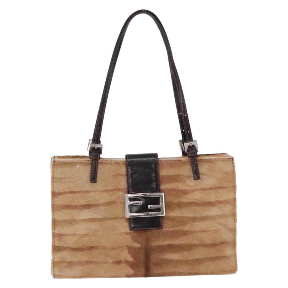 FENDI Mamma Baguette Hand Bag Harako leather Brown Silver Auth 199635