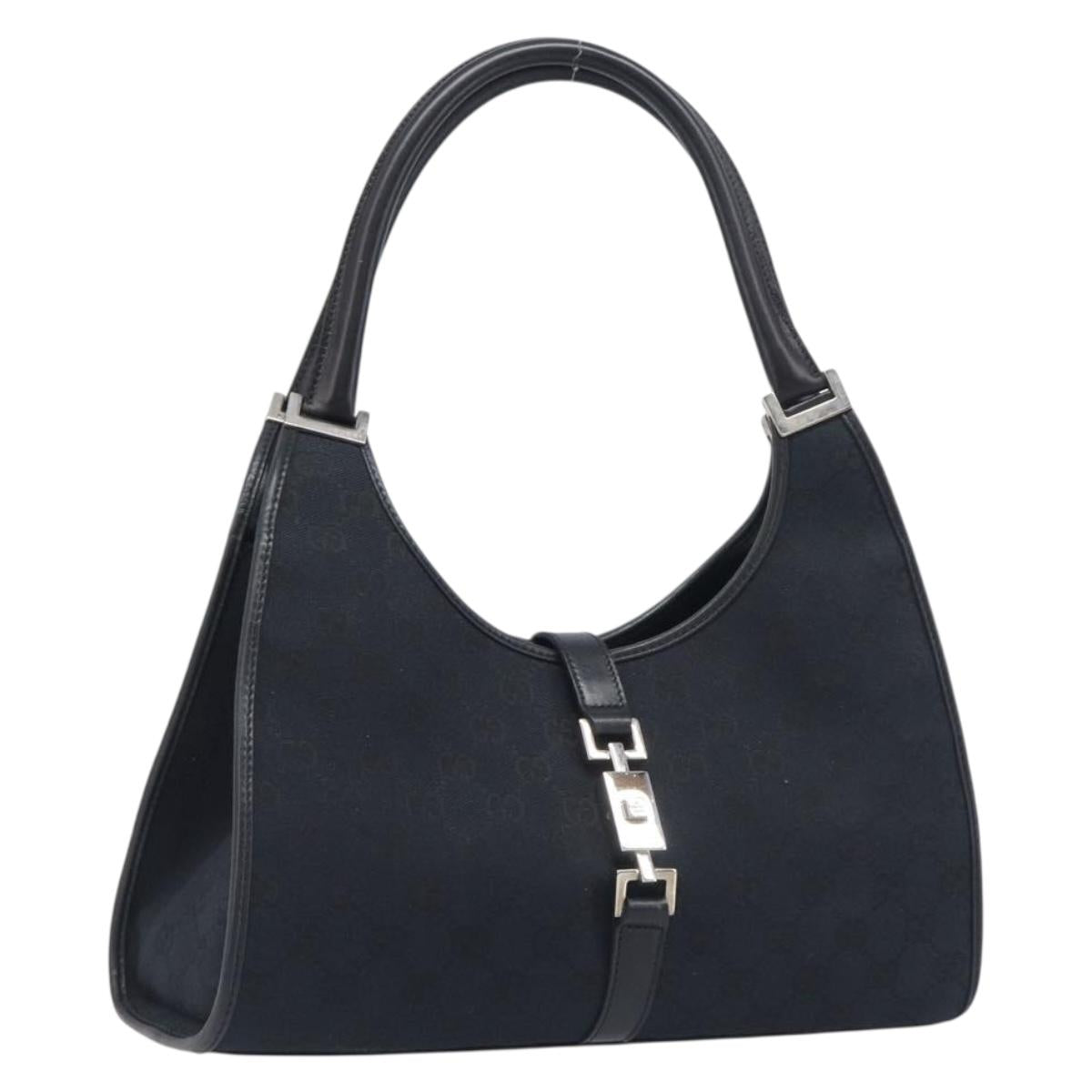 GUCCI GG Canvas Jackie Hand Bag Black Silver 002 1067 Auth 199636V