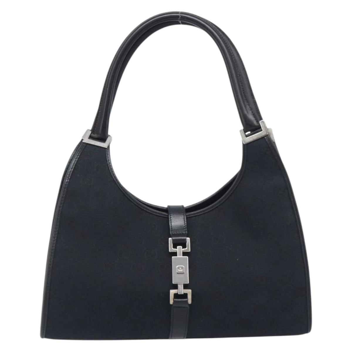 GUCCI GG Canvas Jackie Hand Bag Black Silver 002 1067 Auth 199636V