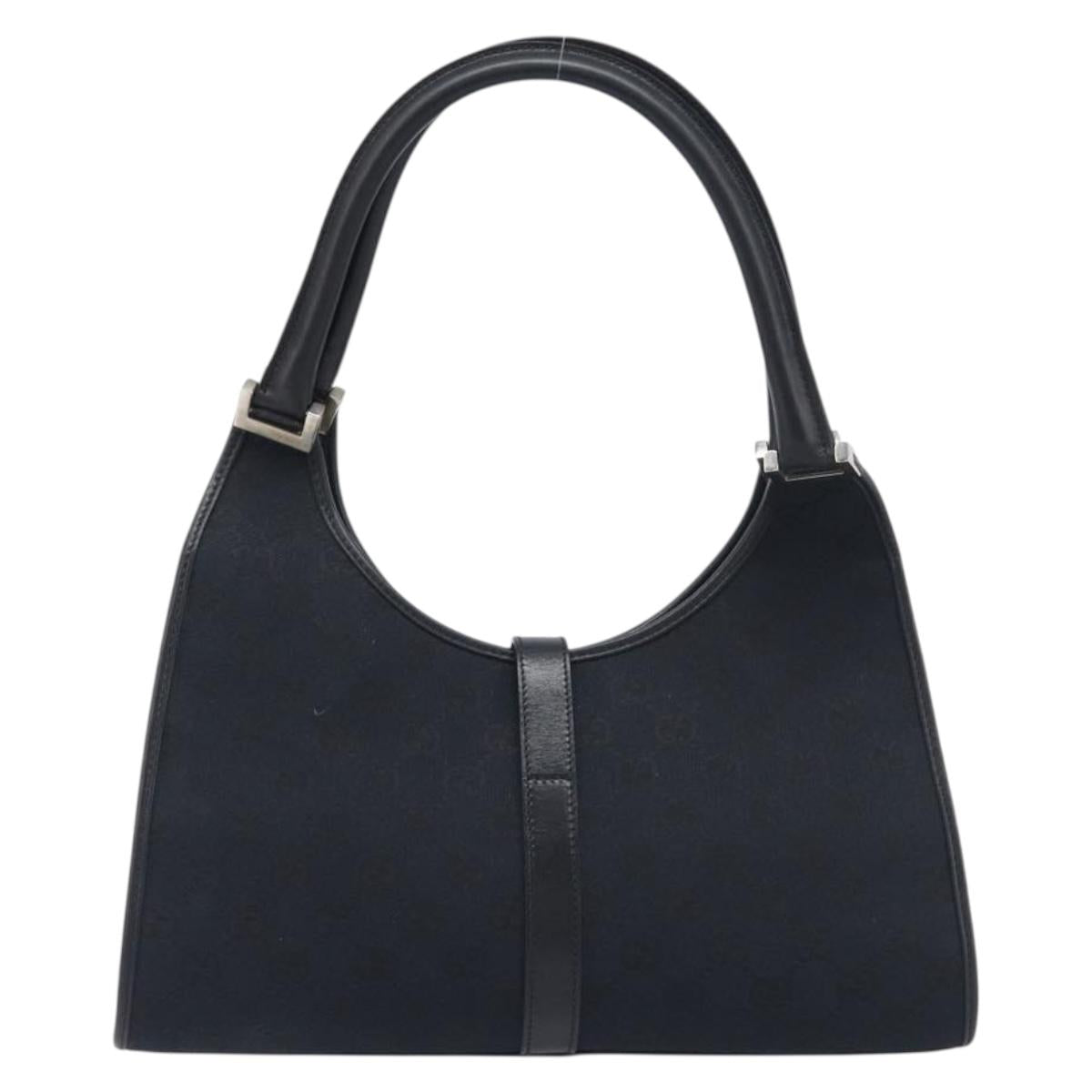 GUCCI GG Canvas Jackie Hand Bag Black Silver 002 1067 Auth 199636V