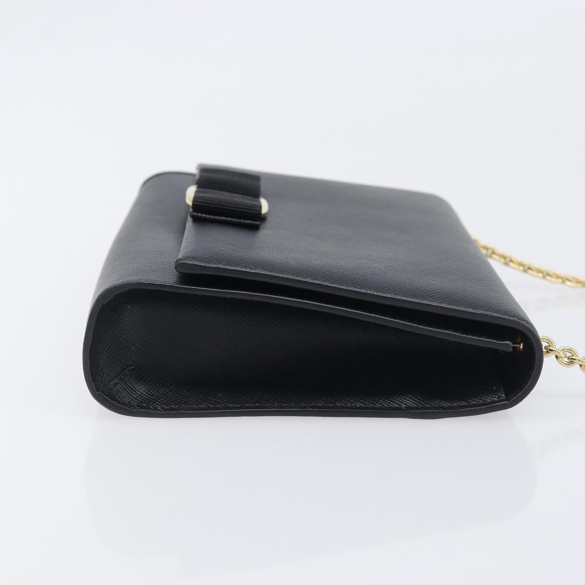 Salvatore Ferragamo Vala Chain Shoulder Bag Leather Black Gold Auth 199639V