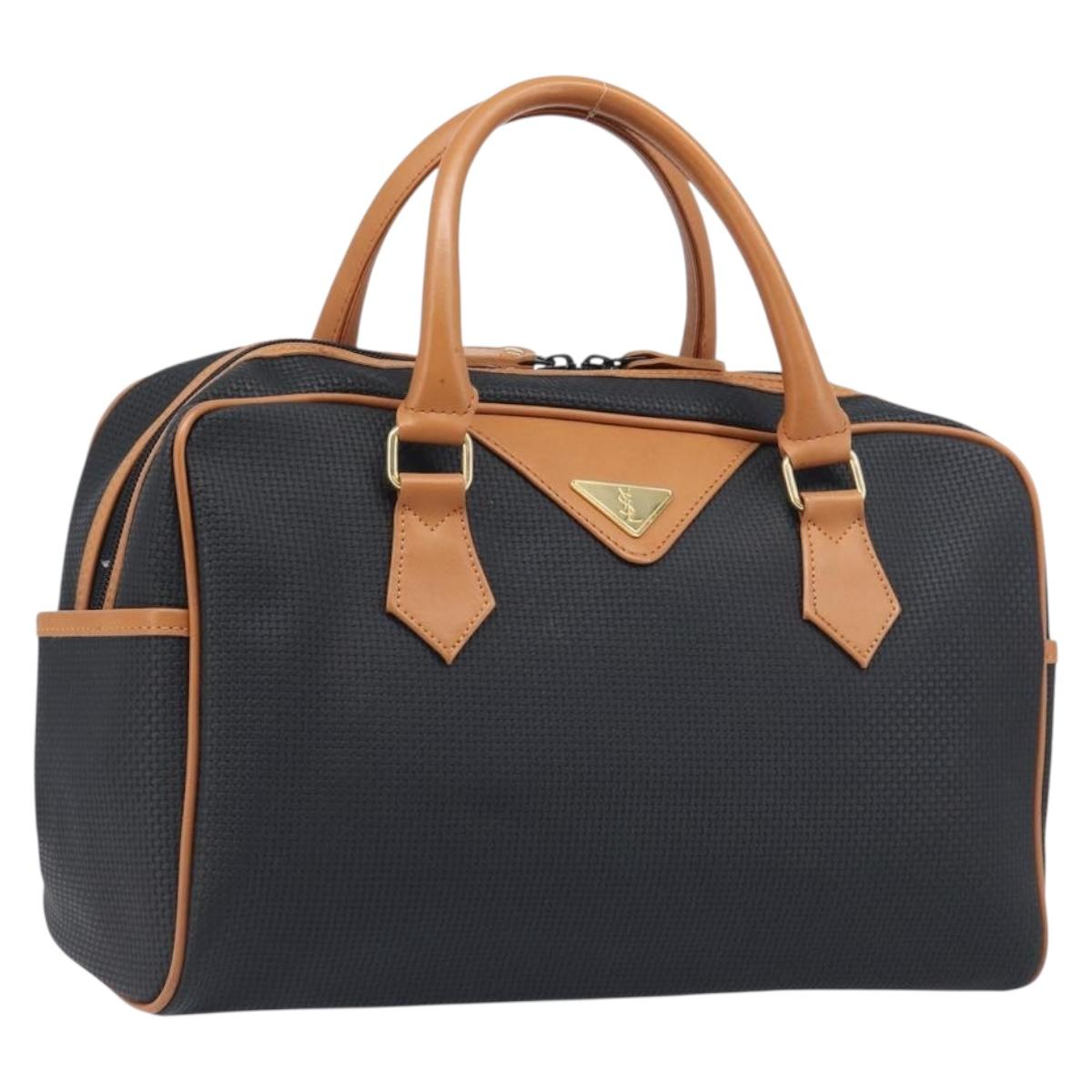 SAINT LAURENT Boston Bag PVC Canvas Black Gold Auth 199641