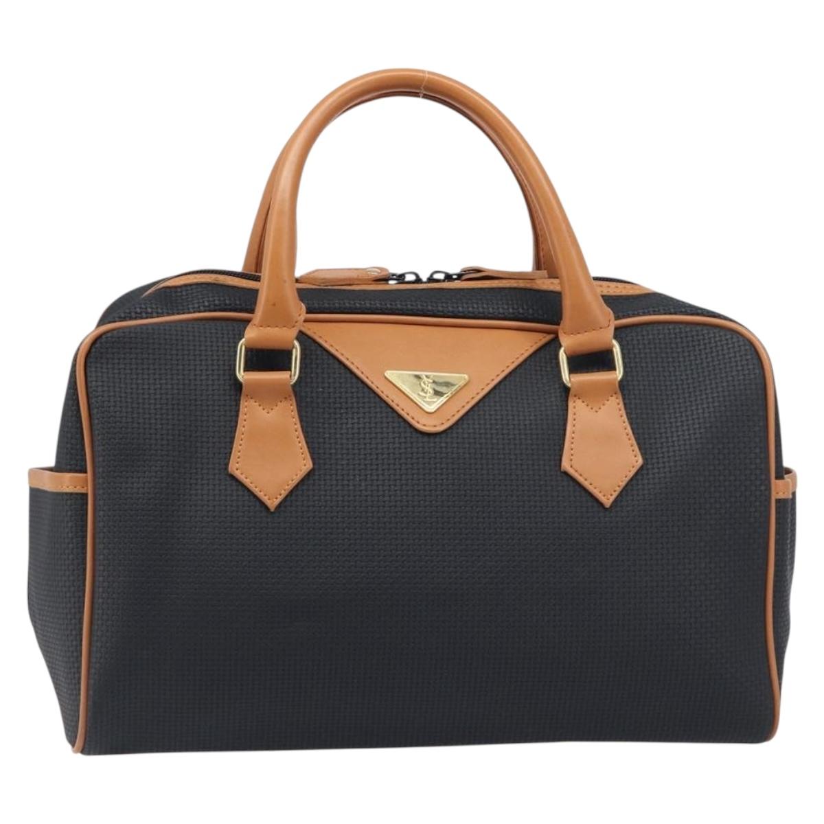 SAINT LAURENT Boston Bag PVC Canvas Black Gold Auth 199641