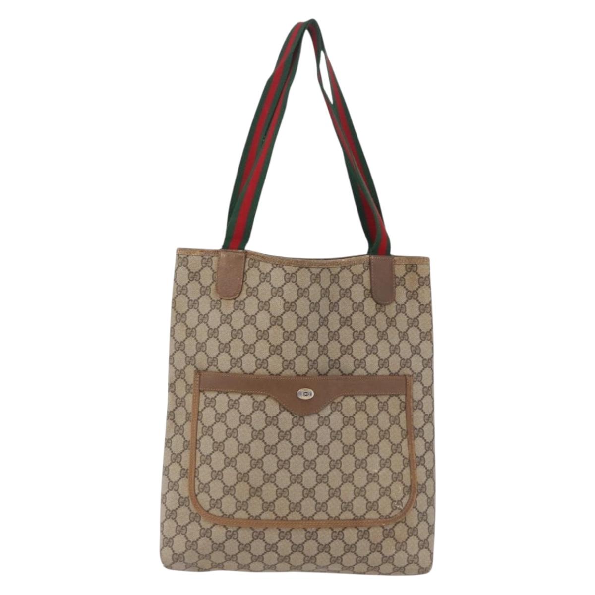 GUCCI GG Supreme Web Sherry Line Tote Bag PVC Beige Gold 39 02 003 Auth 199642