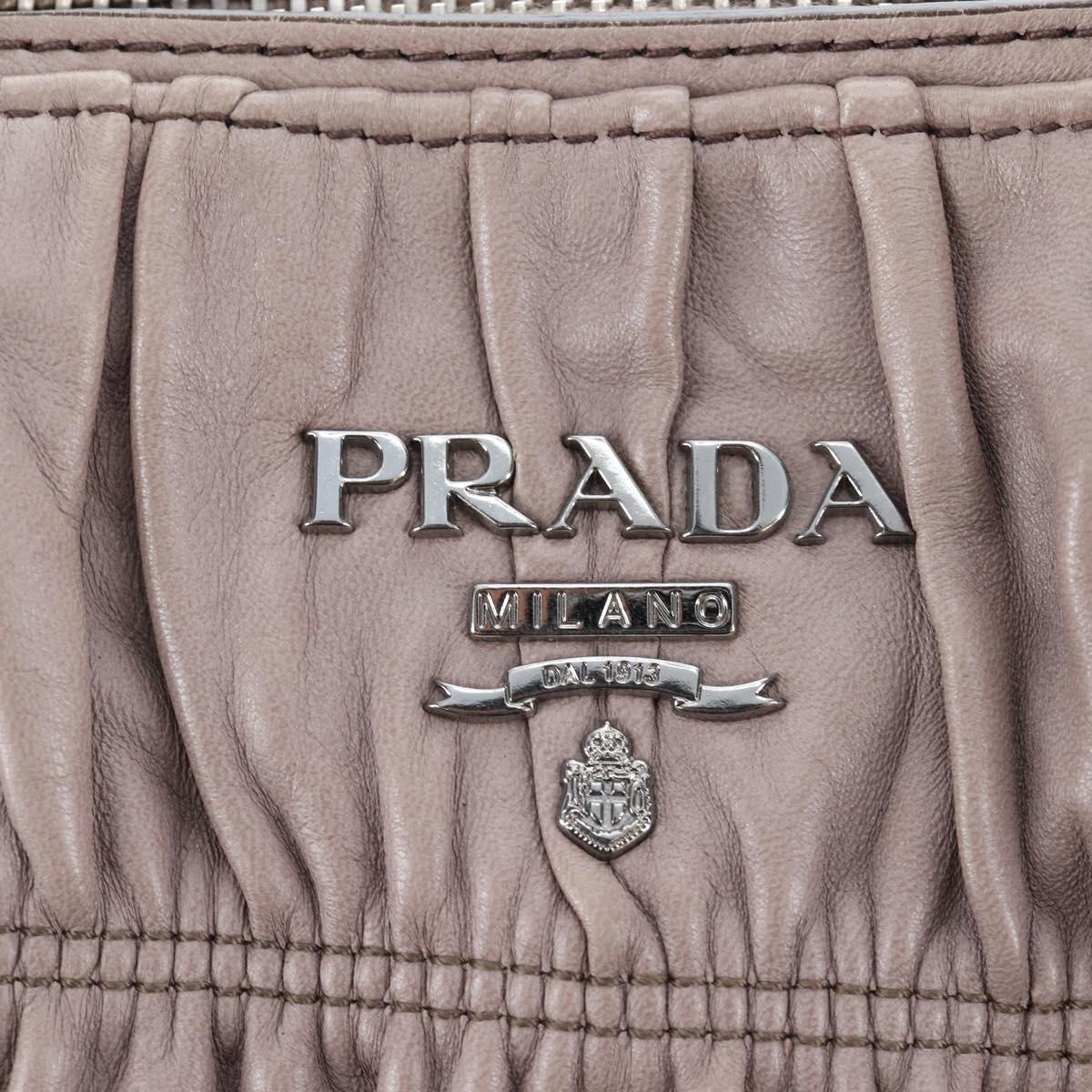 PRADA Gathered Hand Bag Leather 2way Gray Silver Auth 199643V