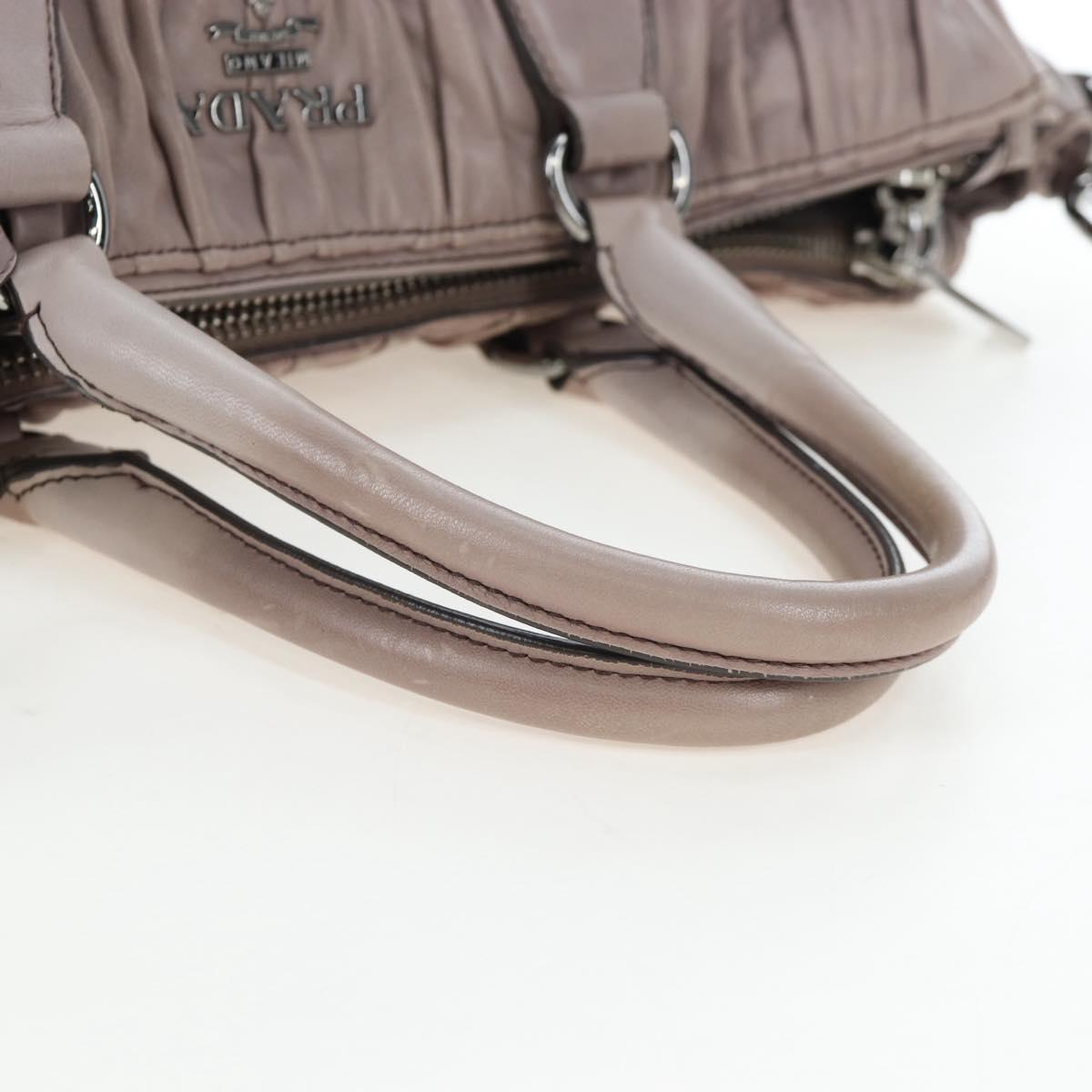PRADA Gathered Hand Bag Leather 2way Gray Silver Auth 199643V