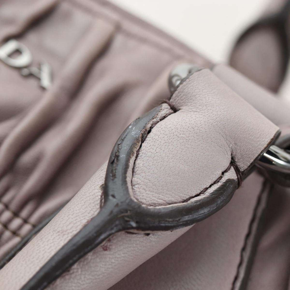 PRADA Gathered Hand Bag Leather 2way Gray Silver Auth 199643V