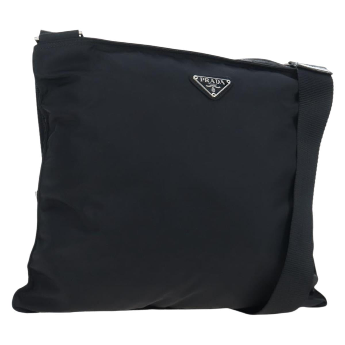 PRADA Shoulder Bag Nylon Black Silver Auth 199644V