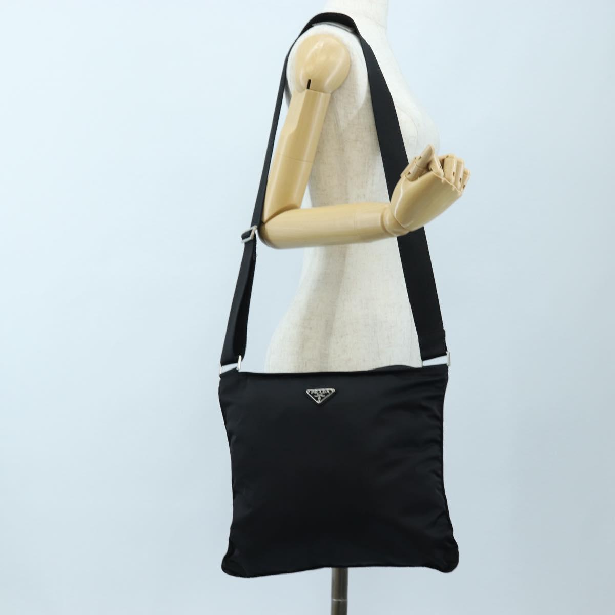 PRADA Shoulder Bag Nylon Black Silver Auth 199644V