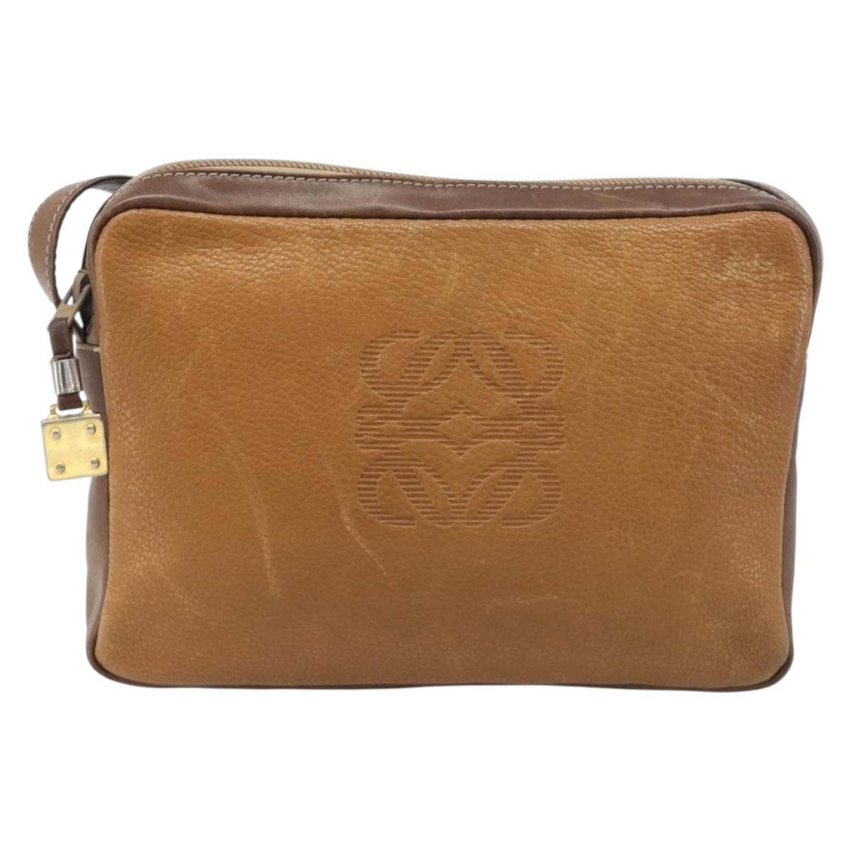 LOEWE Shoulder Bag Leather Brown Gold Auth 199645
